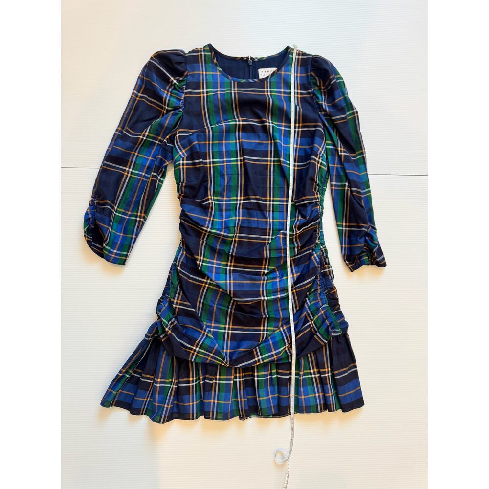 Tanya Taylor Raven Tartan Mini Dress Women’s 8 Ruched Preppy Blue Green Cotton - Picture 12 of 16